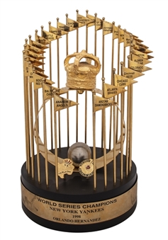 1998 New York Yankees World Series Trophy Presented To Orlando Hernandez